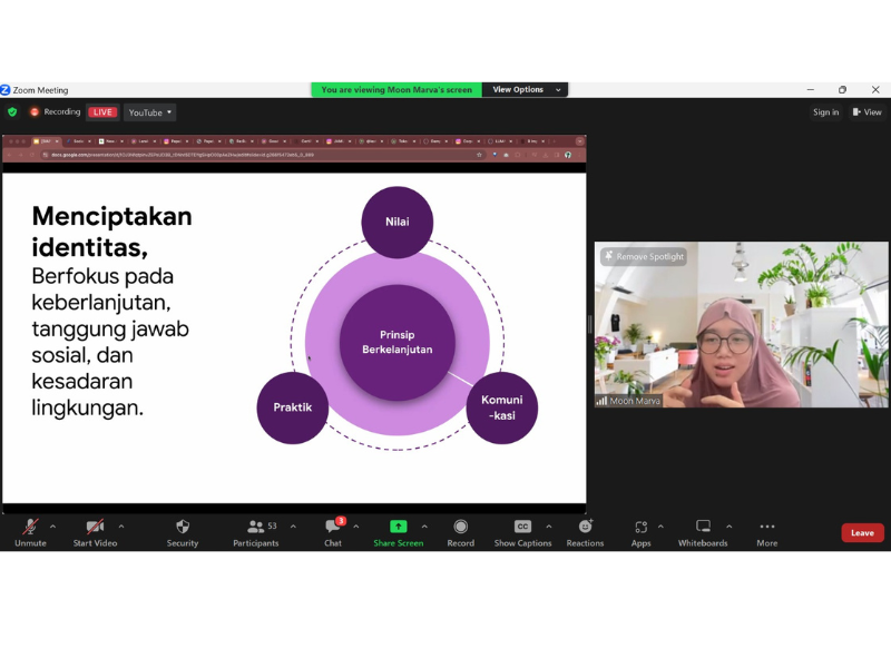 Penyampaian materi oleh Mun Marva pada sesi Webinar Green Skilling hari pertama (Dokumentasi: LindungiHutan).